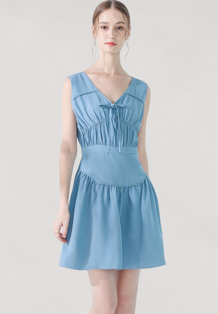 Rue du Musée 藍色收褶連衣裙