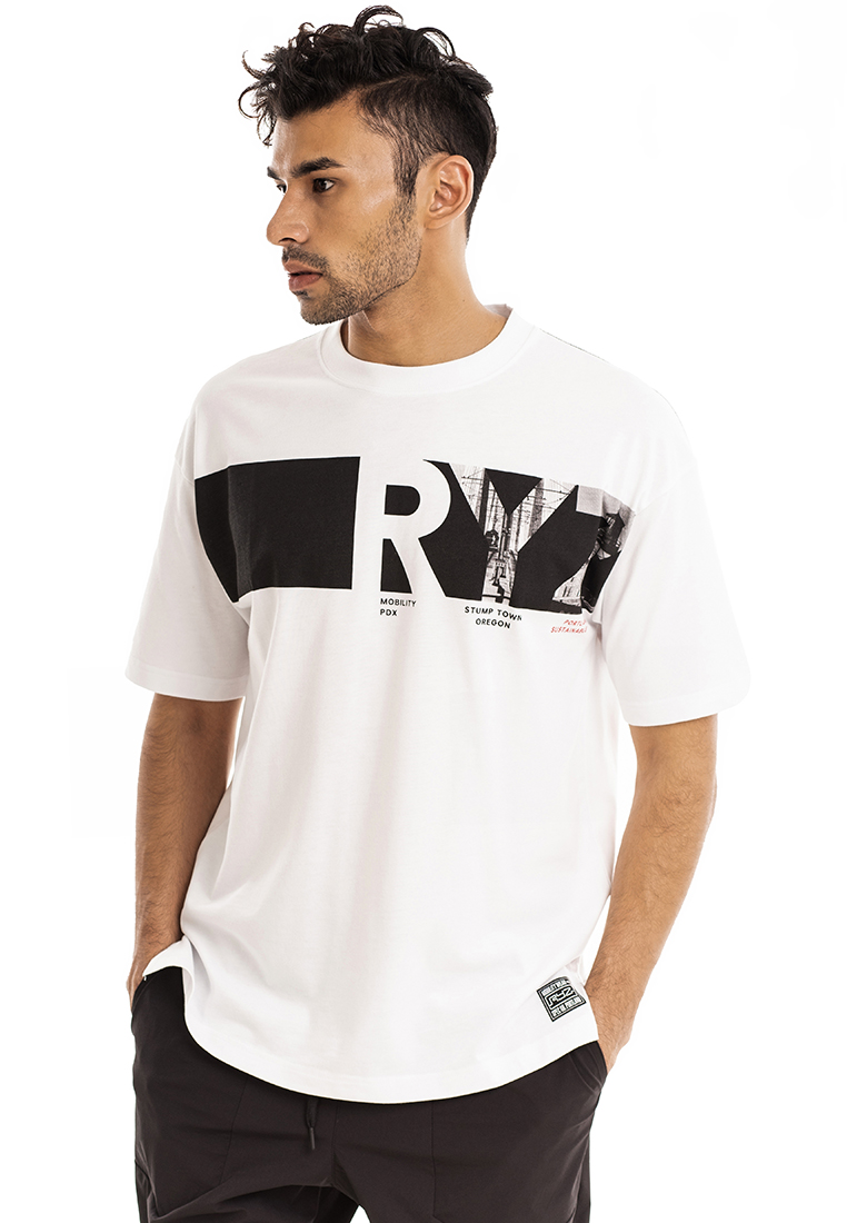 RYZ 男子短袖T恤 時尚簡約 側邊印花 LOGO 短袖衫男裝 白