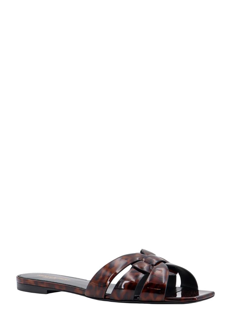 Leather sandals with croco print - SAINT LAURENT - Black