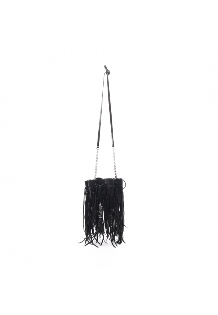 Saint Laurent Paris 二奢 Pre-loved SAINT LAURENT PARIS fringe chain shoulder bag leather black purse