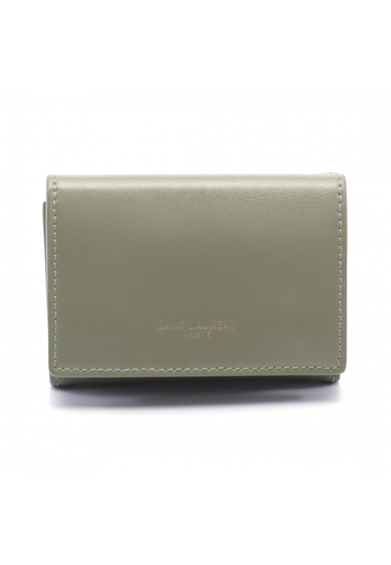 二奢 Pre-loved SAINT LAURENT PARIS tiny wallet trifold wallet leather Khaki green
