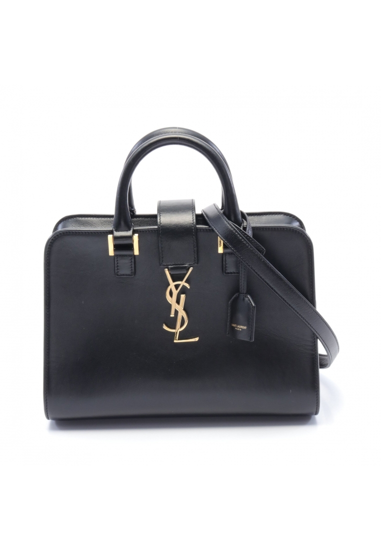 二奢 Pre-loved SAINT LAURENT PARIS YSL line baby monogram Kabas Handbag leather black 2WAY
