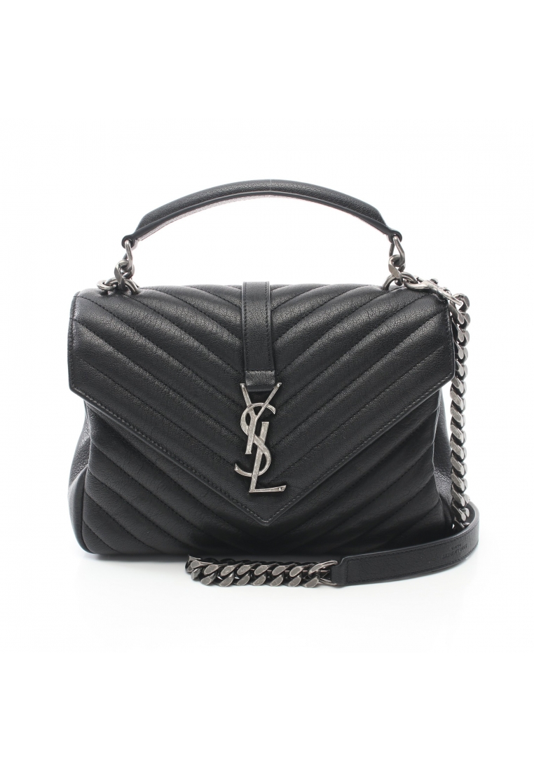二奢 Pre-loved SAINT LAURENT PARIS college Handbag leather black 2WAY