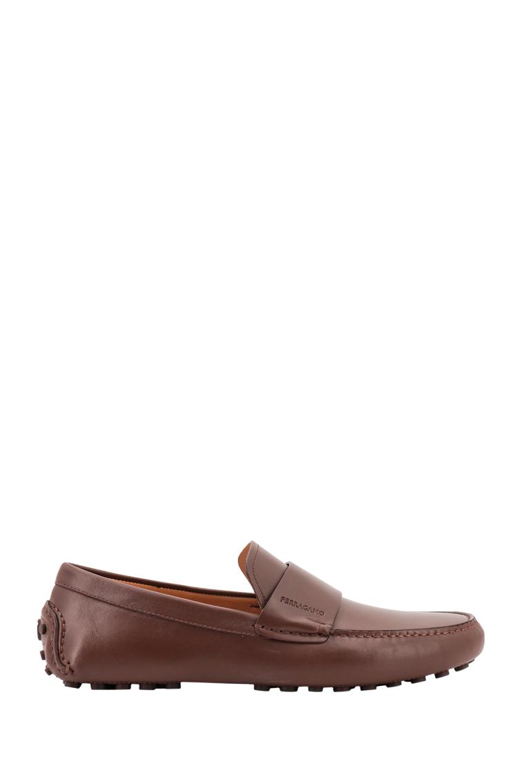 Salvatore Ferragamo Leather loafers with engraved logo on the side - SALVATORE FERRAGAMO - Brown