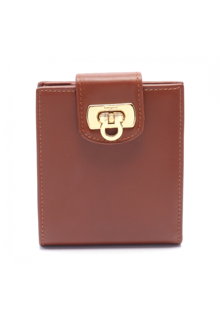 二奢 Pre-loved Salvatore Ferragamo Gancini Bi-fold wallet leather Brown