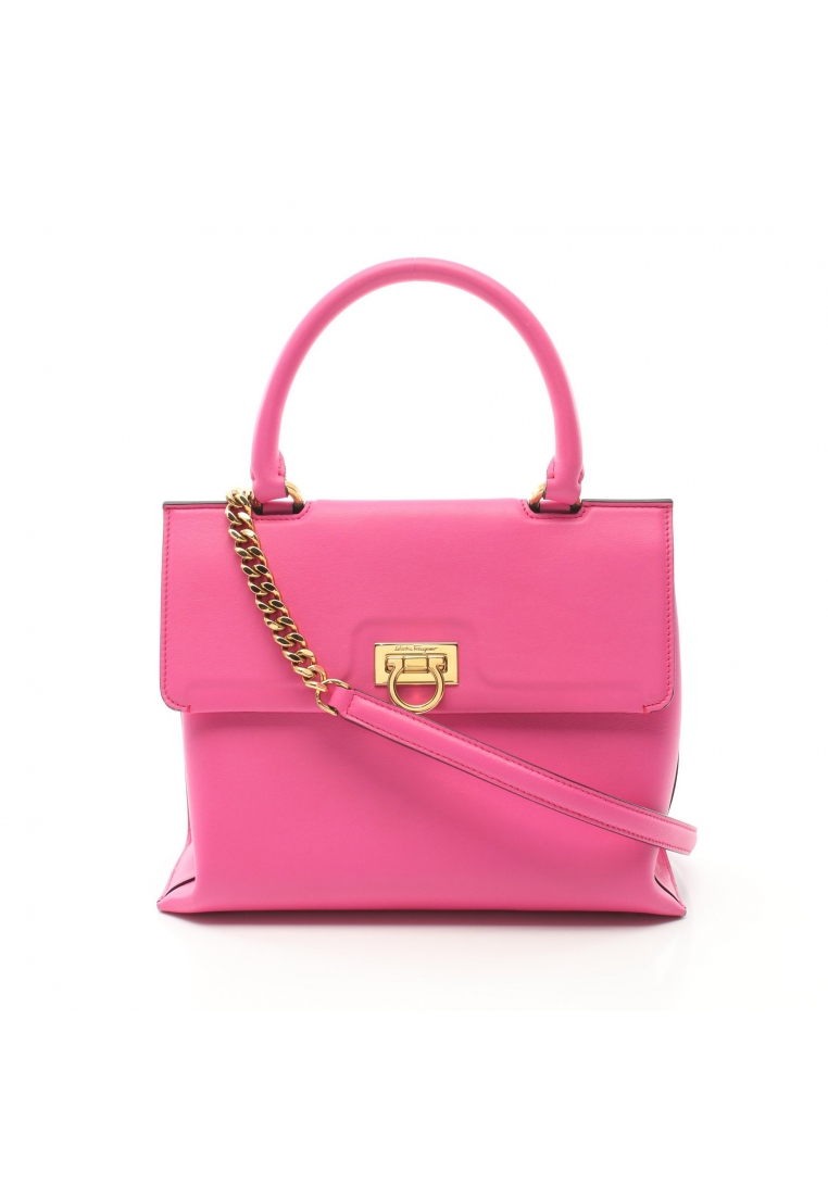 二奢 Pre-loved Salvatore Ferragamo trifolio top handle Handbag leather Pink purple 2WAY
