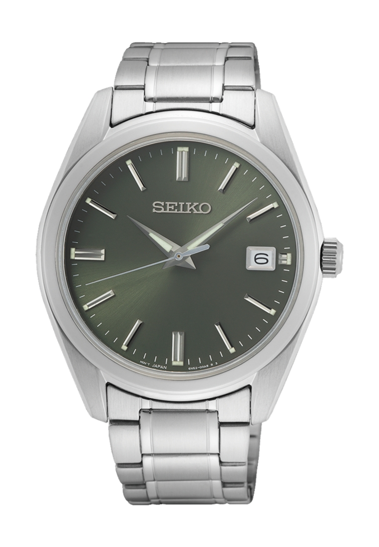 Seiko Gent Essentials Collection Olive Green Sunray Dial Sapphire Crystal Glass Quartz Watch SUR527P1