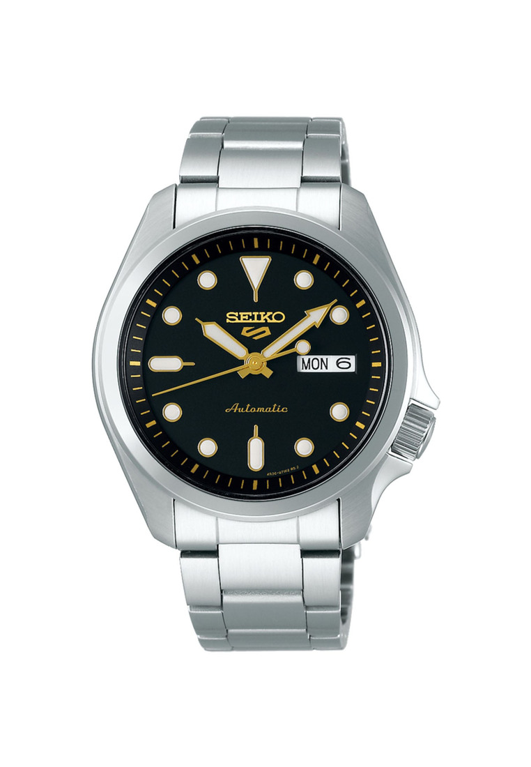 Seiko 5 Sports SRPE57K1 Superman Automatic Men's Watch | Gold-Tone Index & Hands with Silver Stainless Steel Bracelet