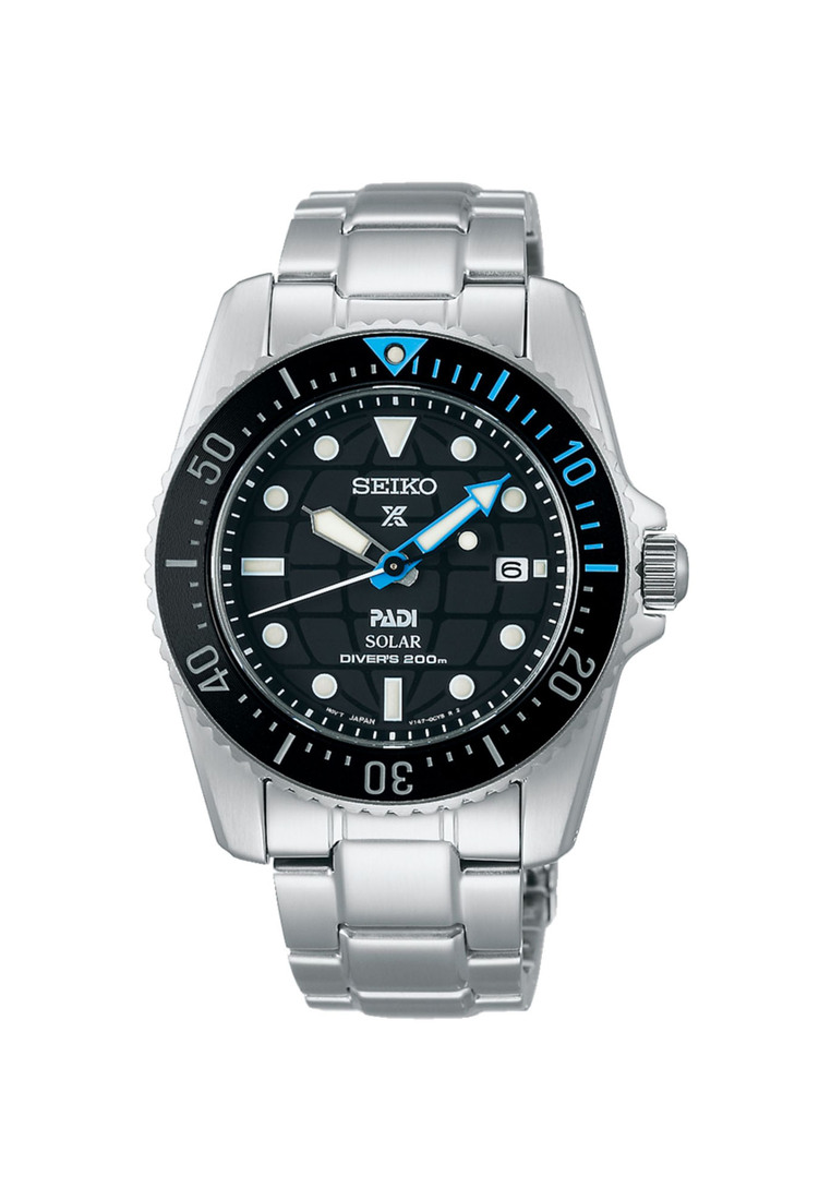 Seiko Prospex SNE575P1 PADI Compact Solar Scuba Diver's Watch with Stainless Steel Band | Men's 200M Dive Watch