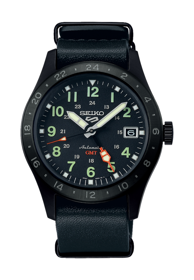 Seiko 5 Sports Field 『Deception』 Mechanical GMT Calfskin Leather Strap Automatic Watch SSK025K1