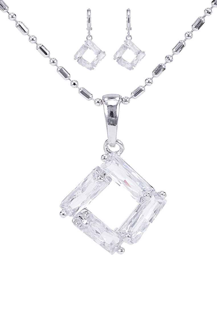 SO SEOUL 卡莉斯塔鑲嵌鑽石仿製鋯石耳環與吊墜鏈項鍊珠寶禮品套裝