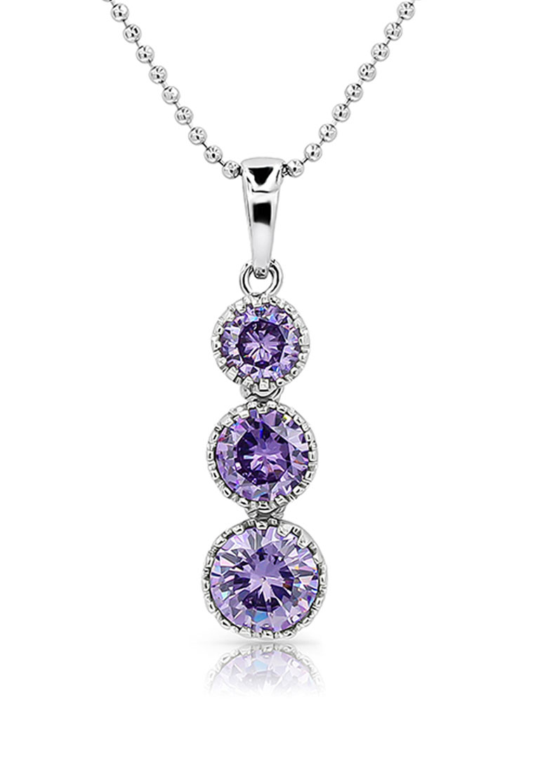 SO SEOUL 利克皇冠紫色三重圓形明亮式切割單石鑽石仿方晶鋯石吊墜鏈項鍊