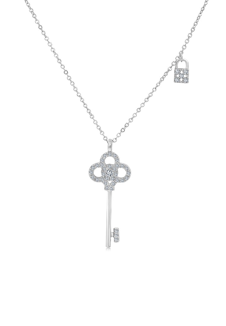 SO SEOUL 無限愛鑰匙和鎖鑽石仿方晶鋯石固定鏈項鍊