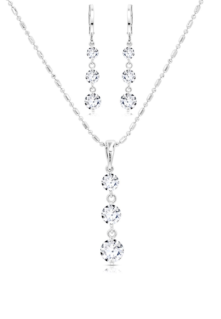 SO SEOUL 雅典娜 三顆鑽索連環仿製鑽石耳環與吊墜項鍊珠寶首飾套裝