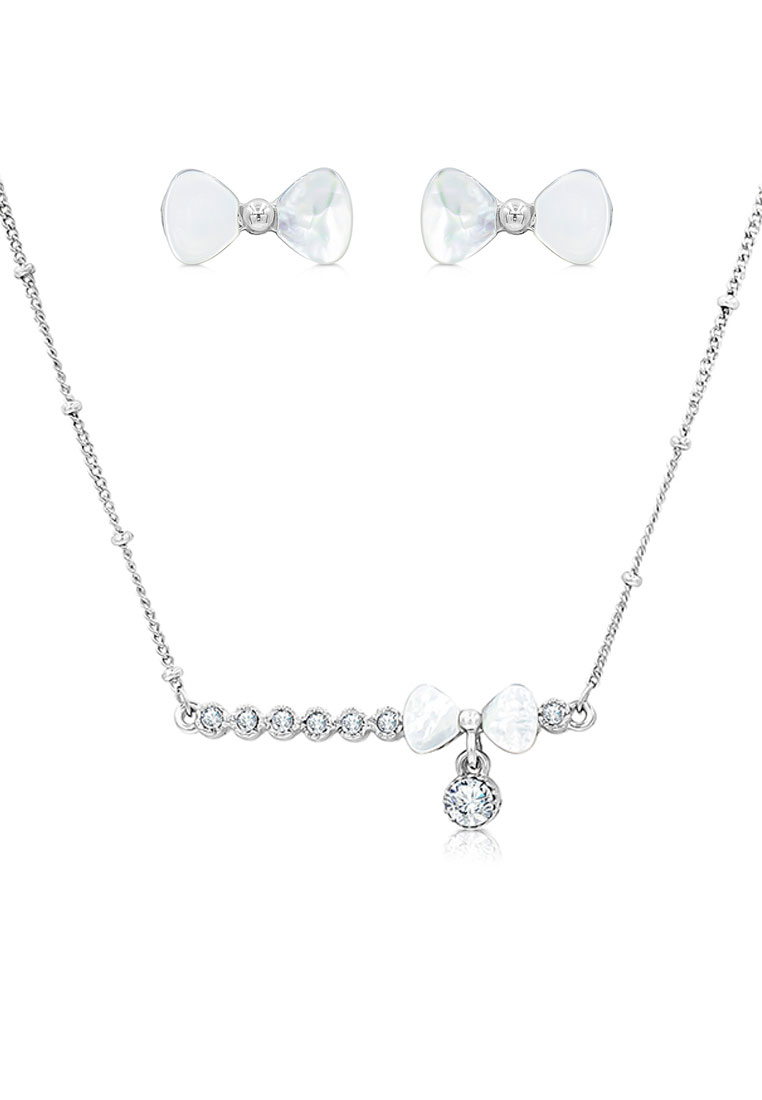 SO SEOUL 克萊爾珍珠母貝蝴蝶結耳釘配固定鏈條項鍊珠寶禮品套裝