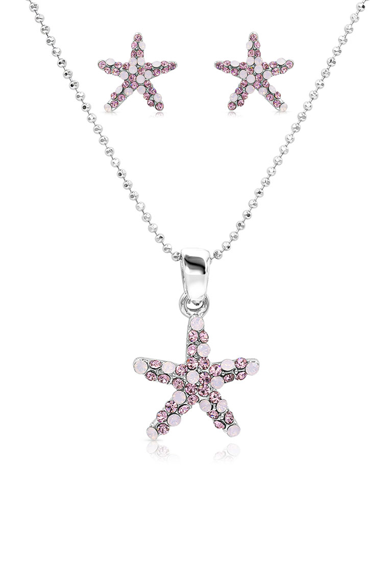 SO SEOUL 海洋之大海的海星珍珠粉色水晶穿孔耳釘帶吊墜項鍊珠寶禮品套裝