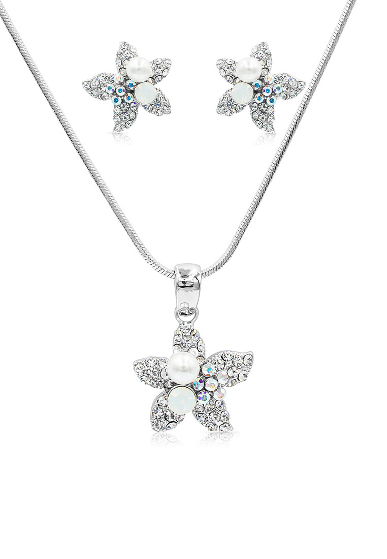 SO SEOUL 海洋之大海的海星珍珠 AB 水晶穿孔耳釘帶吊墜項鍊珠寶禮品套裝