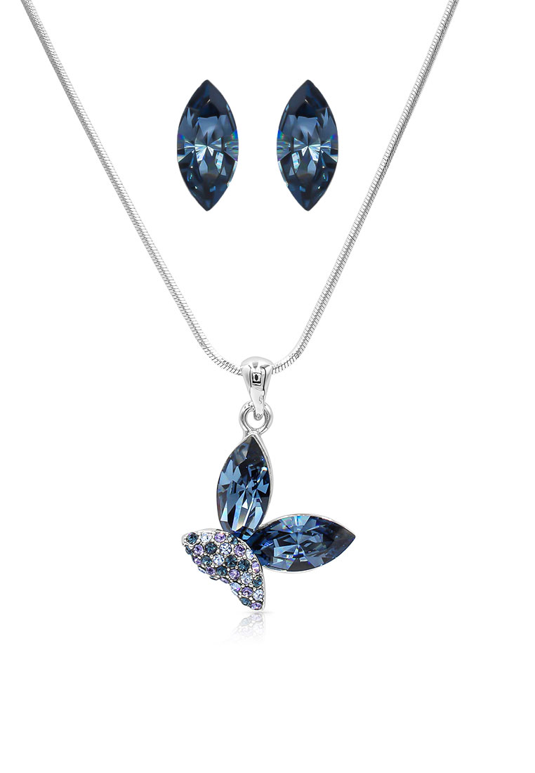 SO SEOUL 卡裏亞蝶形藍色陰影與蒙大拿施華洛世奇®水晶耳環和項鍊珠寶禮盒
