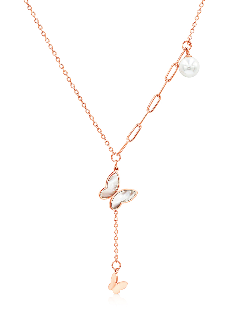 SO SEOUL 卡裏亞蝴蝶低語 珍珠母貝與珍珠玫瑰金固定鏈項鍊