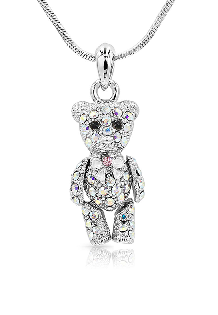 SO SEOUL 漂亮的小熊帶蝴蝶結 3D 可動式 北極光奧地利水晶吊墜鏈項鍊 - 送給女孩的禮物