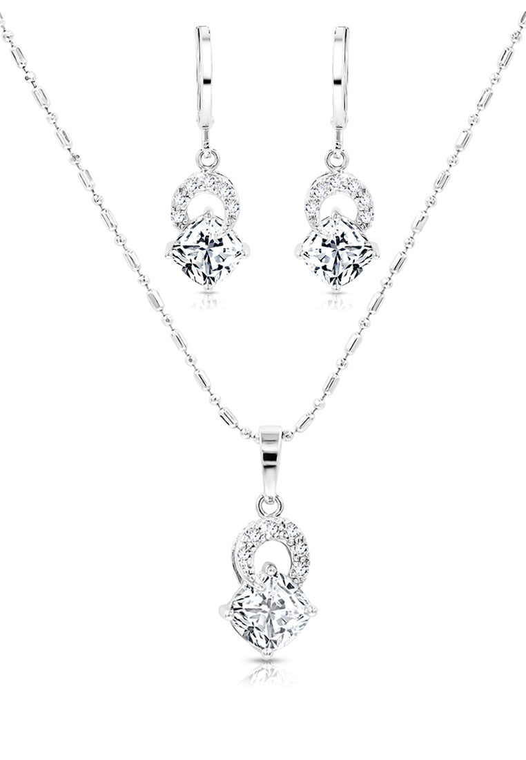 SO SEOUL 卡莉斯塔 扭曲無際鑽石仿製鋯石耳環與帶吊墜鏈項鍊珠寶禮品套裝