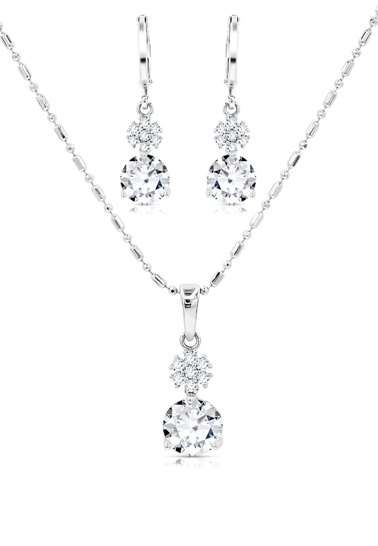 SO SEOUL 卡莉斯塔 太陽張芳 鑽石仿製鋯石耳環與帶吊墜項鍊珠寶禮品套裝