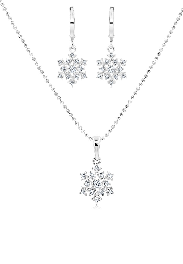 SO SEOUL 讓雪花飄 雪花鑽石仿製鋯耳環與帶吊墜鏈項鍊珠寶禮品套裝