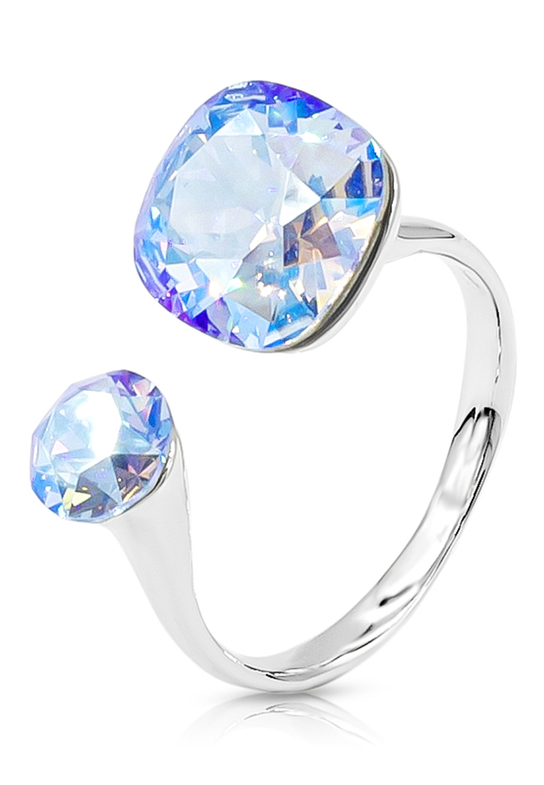 SO SEOUL 卡琳娜方形月光或淺藍閃光施華洛世奇®水晶可調節戒指