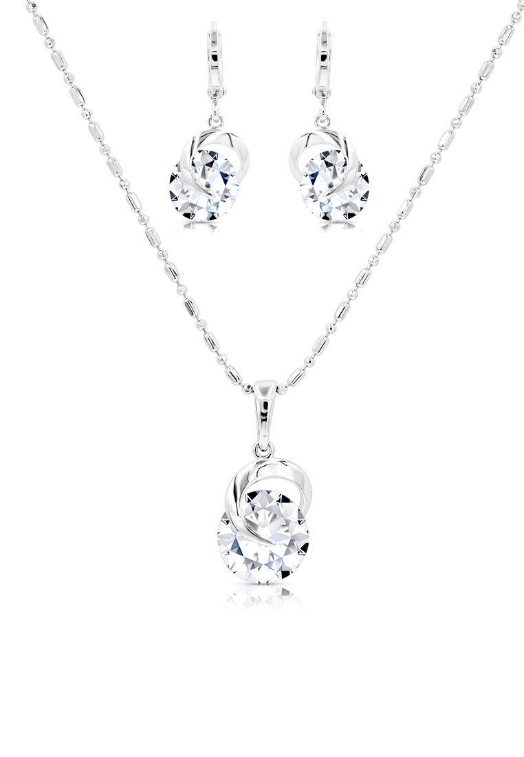 SO SEOUL 卡莉斯塔 扭曲無際單鑽石仿製鋯石耳環與吊墜鏈項鍊珠寶禮品套裝