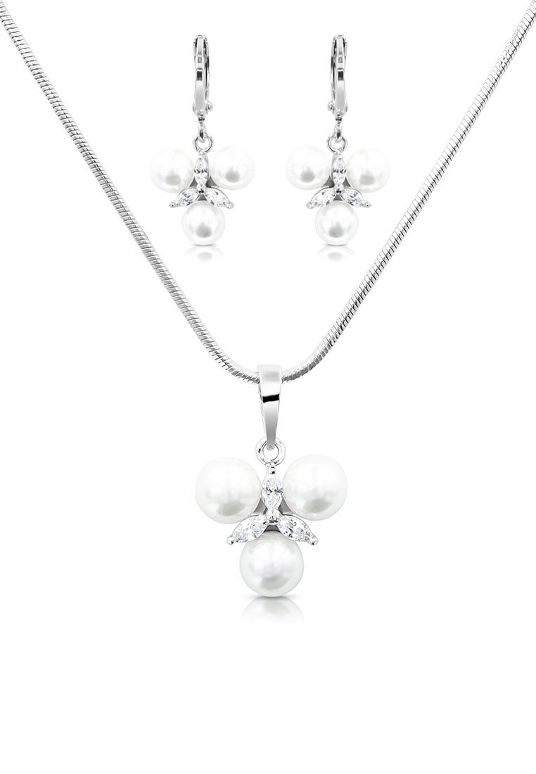 SO SEOUL 埃弗利 三角形璀璨珍珠鋯耳環帶吊墜項鍊珠寶禮品套裝