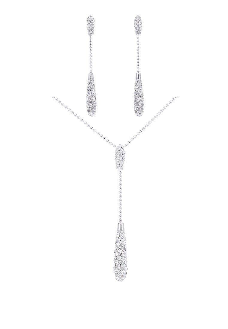 SO SEOUL Glimmering White Swarovski® Crystals Stud Earrings and Necklace Set