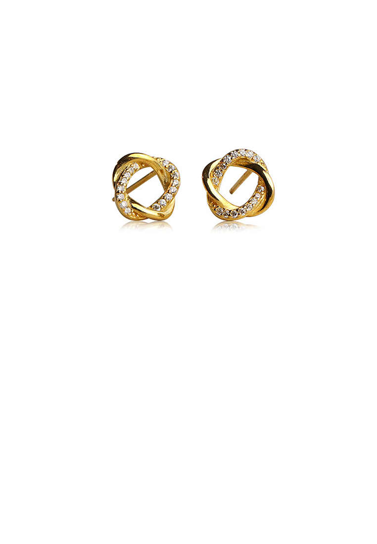 SOEOES 925 純銀鍍金簡約時尚幾何圓形方晶鋯石耳環