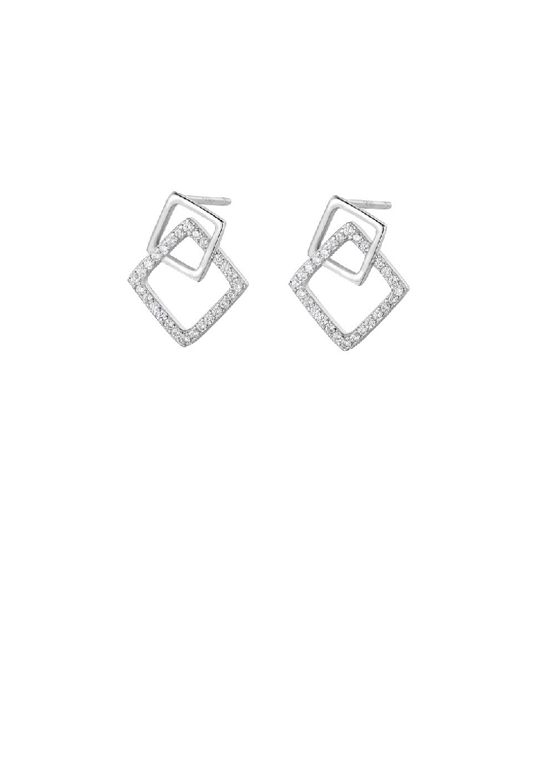 SOEOES 925純銀簡約氣質鏤空幾何方形耳環配方晶鋯石