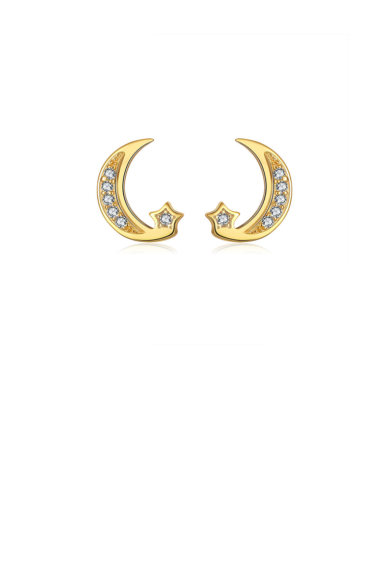 SOEOES 925 純銀鍍金簡約時尚方晶鋯石月星耳環