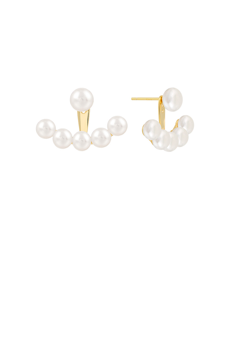 SOEOES 925純銀鍍金時尚氣質幾何扇貝淡水珍珠耳環
