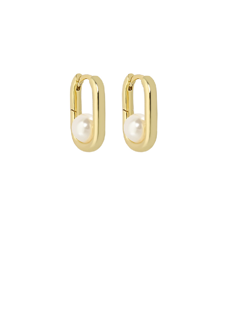 SOEOES 925 純銀鍍金時尚優雅 U 型幾何耳環仿珍珠