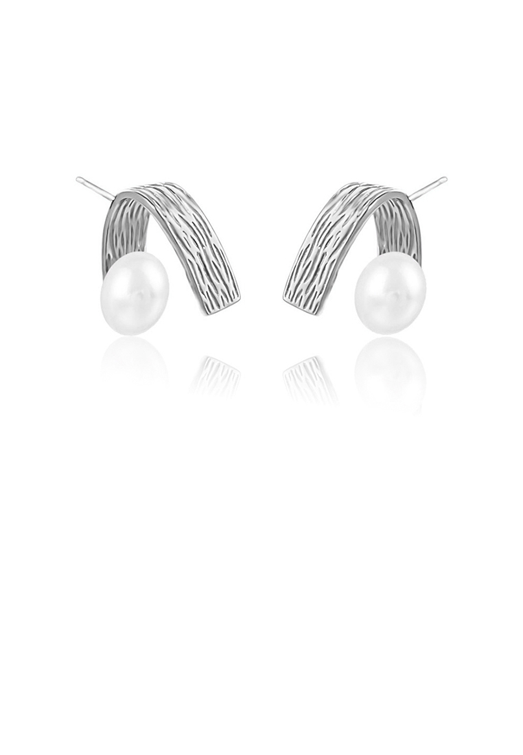 SOEOES 925純銀時尚氣質不規則圖案V形幾何淡水珍珠耳環