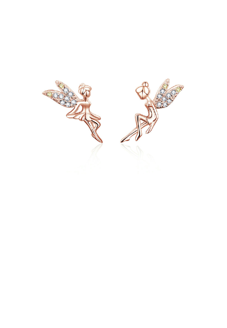 SOEOES 925純銀鍍玫瑰金方晶鋯石時尚氣質精靈耳環