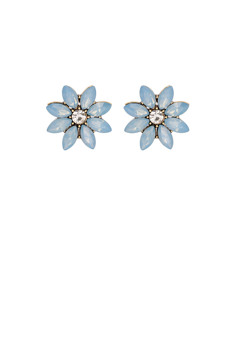 SOEOES 簡約時尚淺藍方晶鋯石鍍金花朵耳環