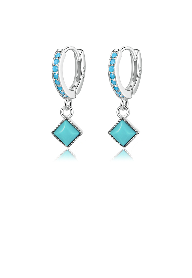 SOEOES 925純銀時尚氣質幾何方形耳環搭配藍色仿綠松石