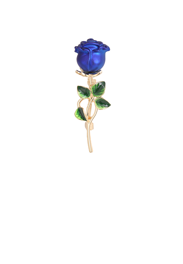 SOEOES 時尚氣質鍍金琺瑯藍玫瑰胸針