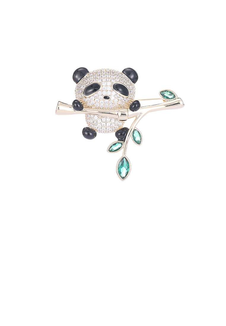 SOEOES 時尚可愛方晶鋯石熊貓鍍金胸針