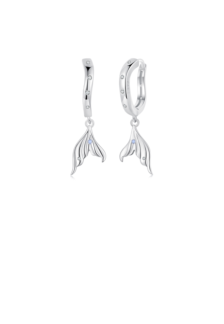SOEOES 925純銀方晶鋯石時尚氣質魚尾耳環