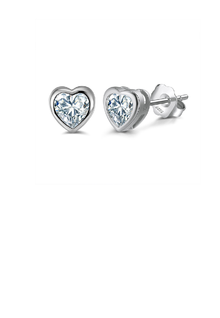 SOEOES 925 純銀方晶鋯石簡約浪漫心型耳環
