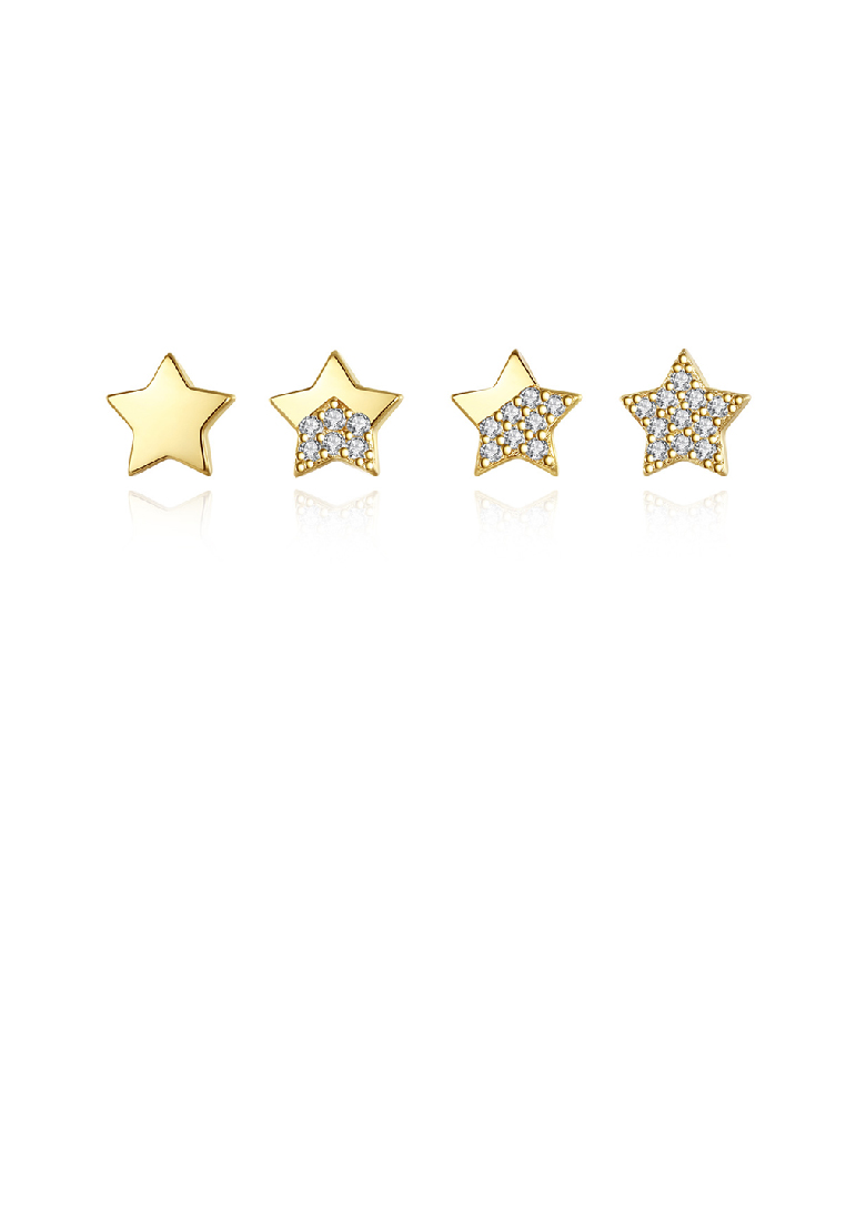 SOEOES 925 純銀鍍金簡約時尚四件式方晶鋯石星星耳環