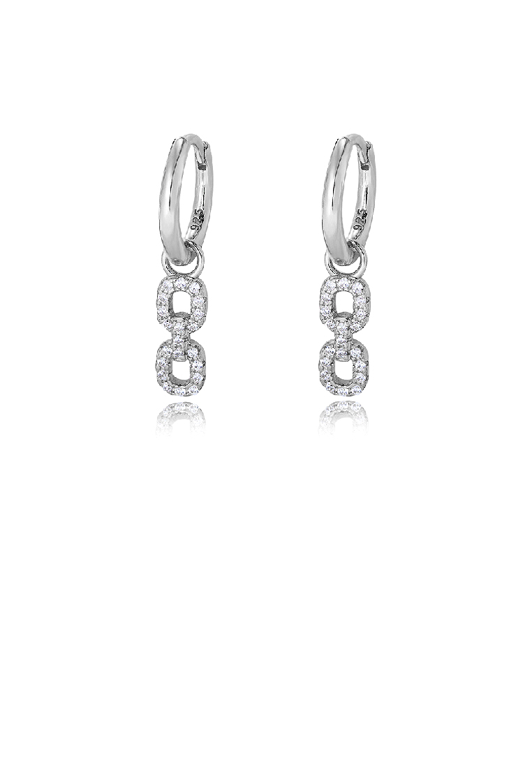 SOEOES 925 純銀方晶鋯石時尚簡約圓形流蘇耳環