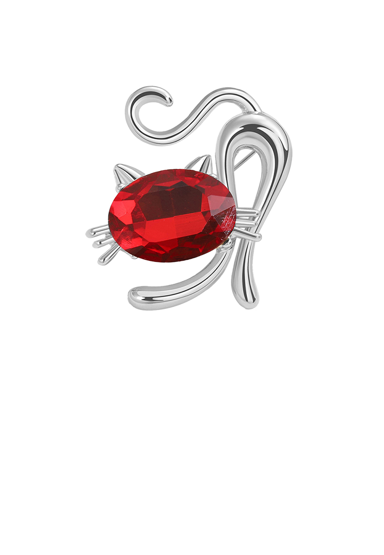SOEOES 簡約可愛的紅色方晶鋯石貓咪胸針