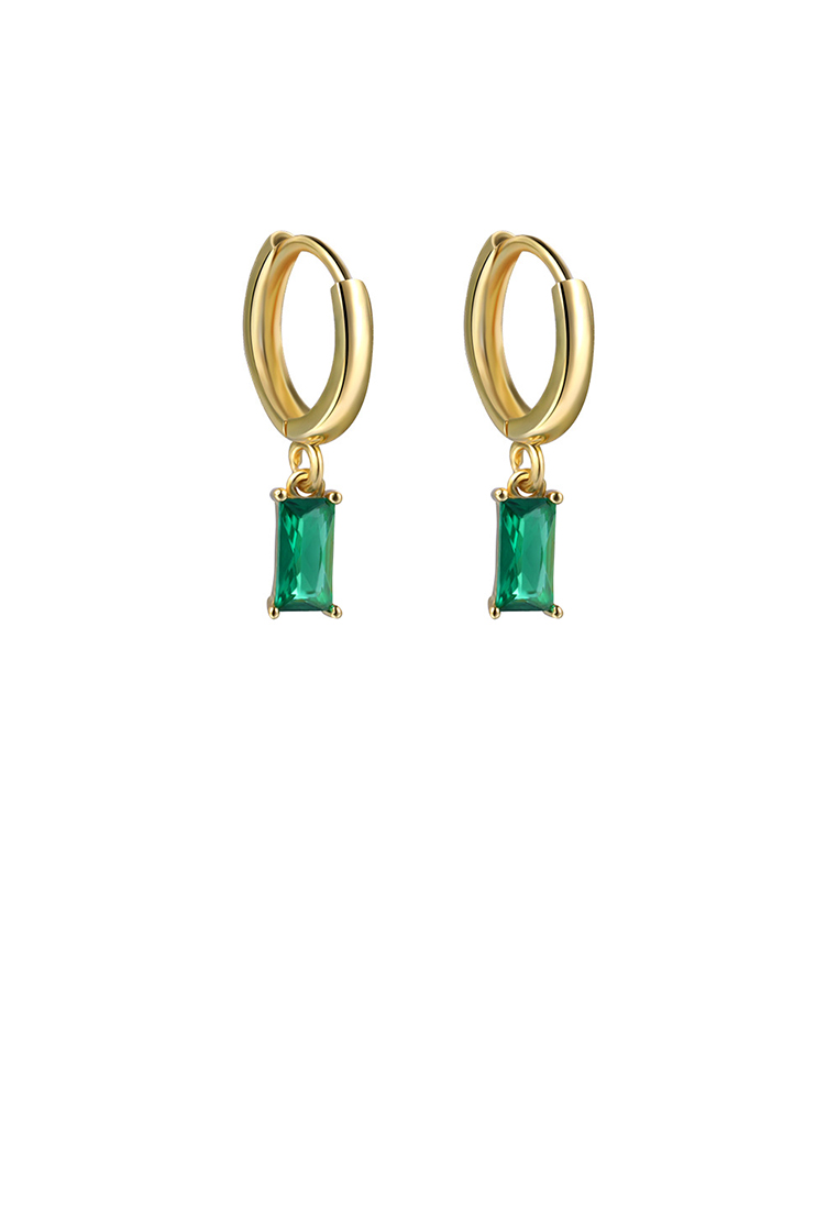 SOEOES 925純銀鍍金簡約時尚幾何方形綠色方晶鋯石圓形耳環