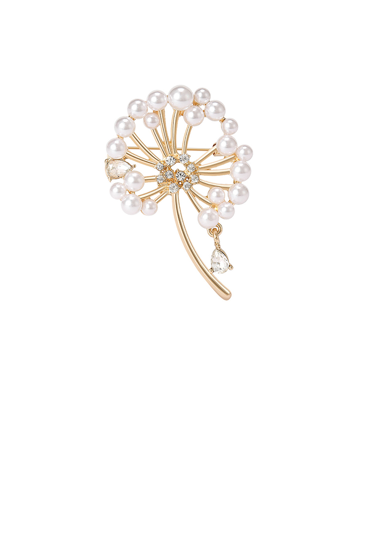 SOEOES 時尚氣質立方氧化鋯鍍金蒲公英仿珍珠胸針