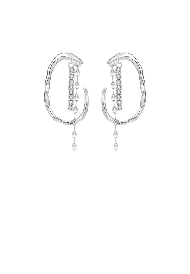 SOEOES 925純銀時尚氣質幾何C形流蘇方晶鋯石耳環